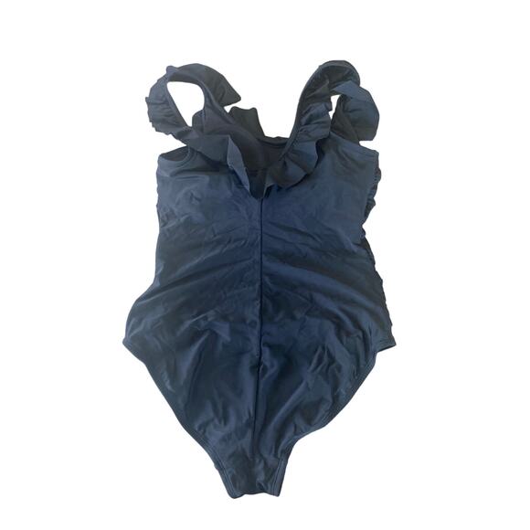 Women's Black Kona Sol One Piece Swimsuit Size Large Ruffles - Picture 1 of 5